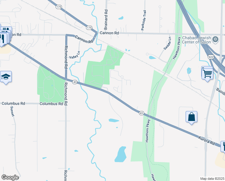 map of restaurants, bars, coffee shops, grocery stores, and more near 5685 Emerald Ridge Parkway in Solon