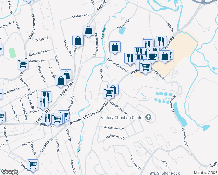 map of restaurants, bars, coffee shops, grocery stores, and more near 1 Gallagher Lane in Danbury