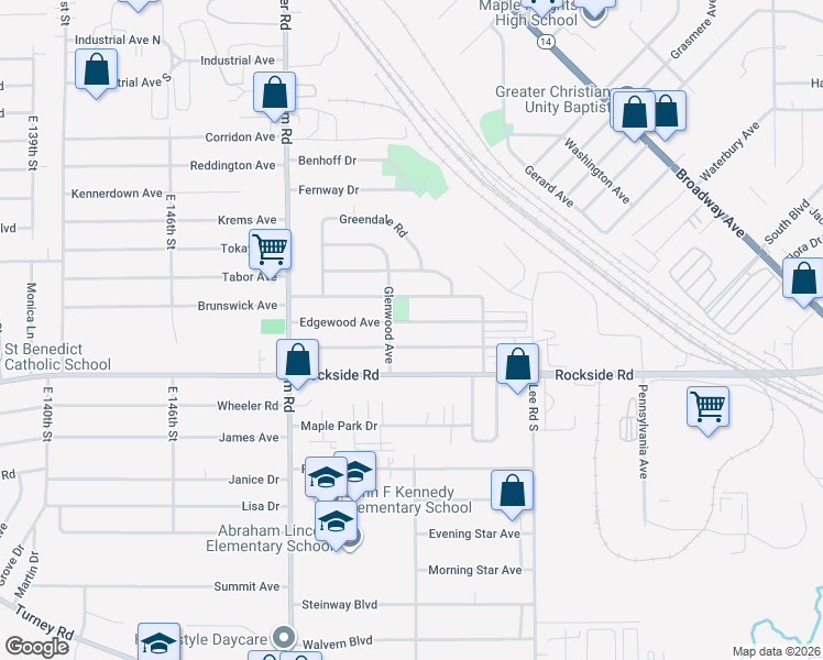 map of restaurants, bars, coffee shops, grocery stores, and more near 15819 Maplewood Avenue in Maple Heights