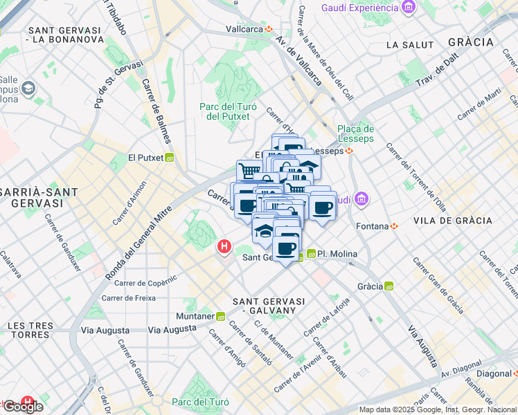 map of restaurants, bars, coffee shops, grocery stores, and more near 11 Carrer de Ríos Rosas in Barcelona