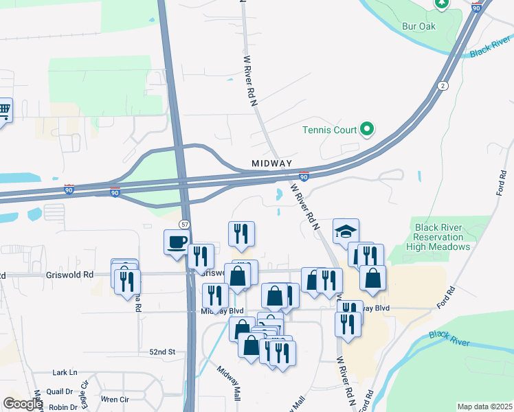 map of restaurants, bars, coffee shops, grocery stores, and more near 523 Griswold Road in Elyria