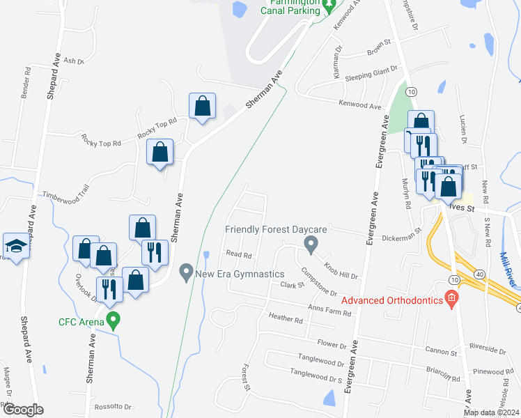 map of restaurants, bars, coffee shops, grocery stores, and more near 12 Ferguson Road in Hamden