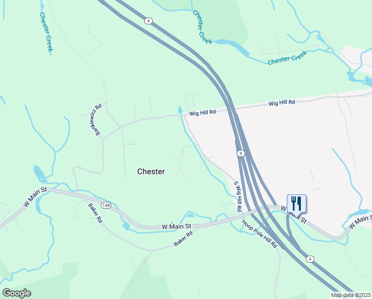 map of restaurants, bars, coffee shops, grocery stores, and more near 60 Wig Hill Road in Chester