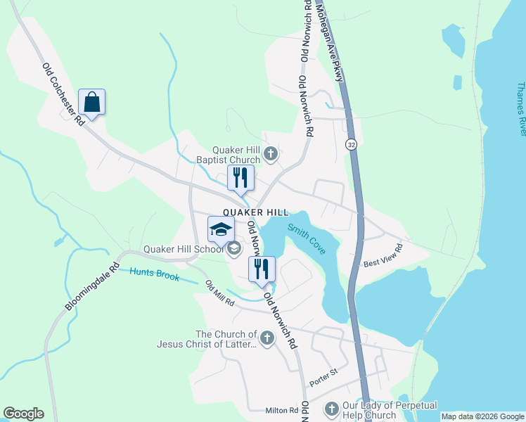 map of restaurants, bars, coffee shops, grocery stores, and more near 131 Old Norwich Road in Waterford