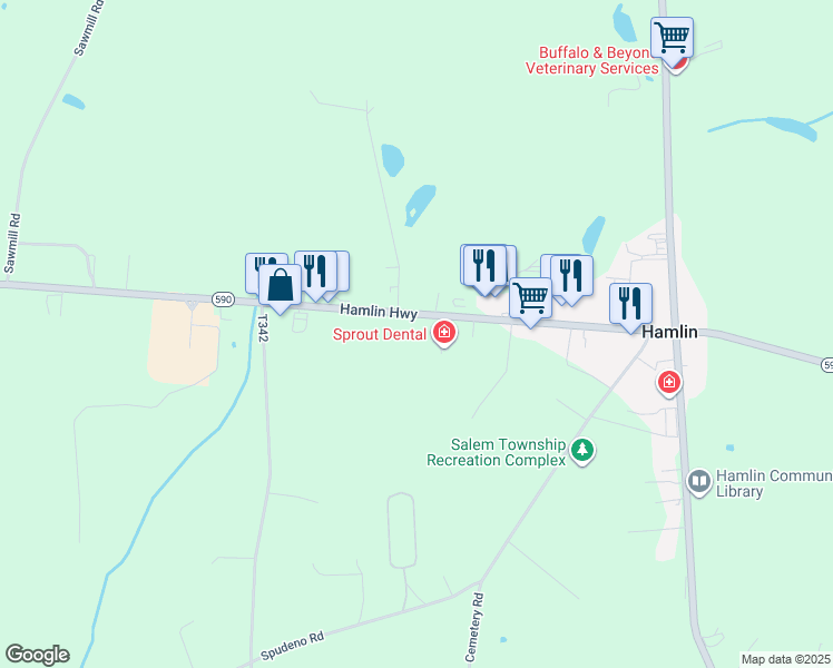 map of restaurants, bars, coffee shops, grocery stores, and more near in Hamlin