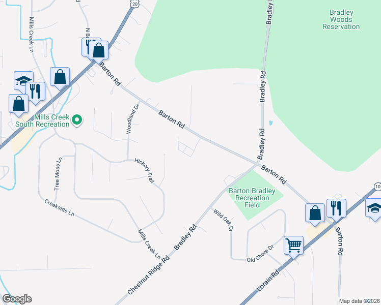 map of restaurants, bars, coffee shops, grocery stores, and more near 30898 Bradley Road in North Olmsted