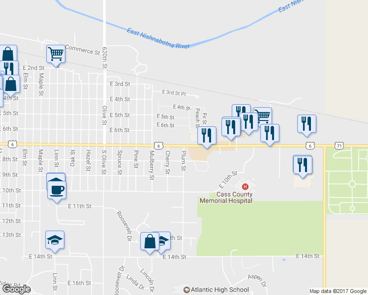 map of restaurants, bars, coffee shops, grocery stores, and more near 710 Plum Street in Atlantic