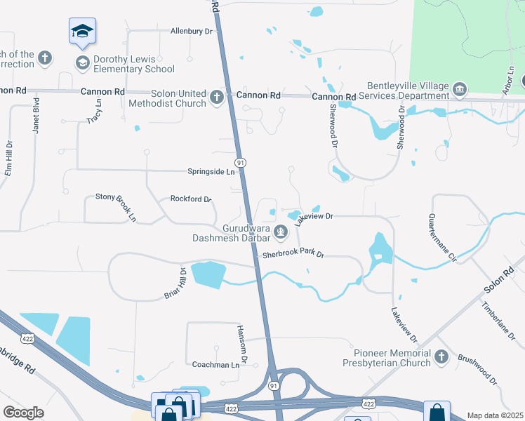 map of restaurants, bars, coffee shops, grocery stores, and more near 5700 Som Center Road in Solon