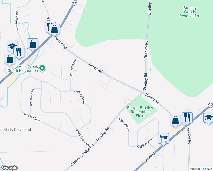 map of restaurants, bars, coffee shops, grocery stores, and more near 5518 Barton Road in North Olmsted