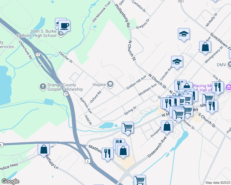 map of restaurants, bars, coffee shops, grocery stores, and more near 58 Golden Hill Avenue in Goshen
