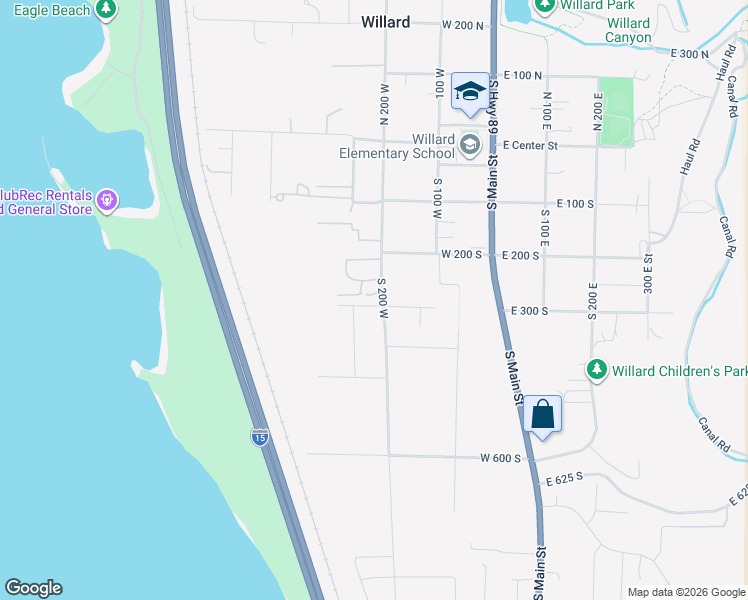 map of restaurants, bars, coffee shops, grocery stores, and more near 206 300 South in Willard