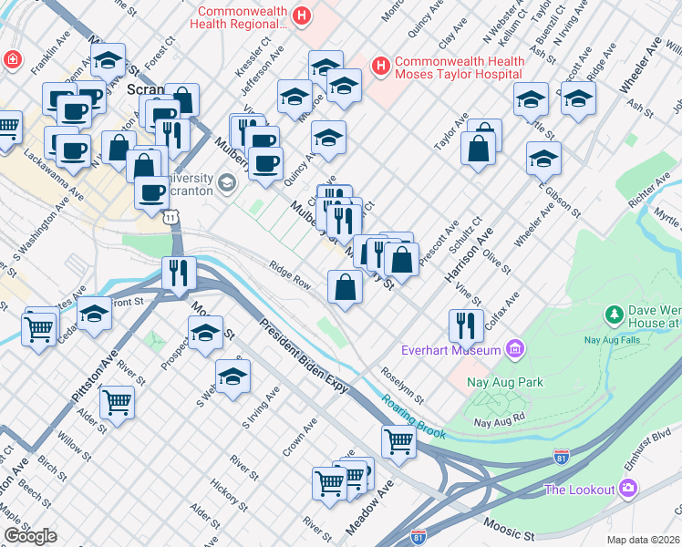 map of restaurants, bars, coffee shops, grocery stores, and more near 316 Taylor Avenue in Scranton