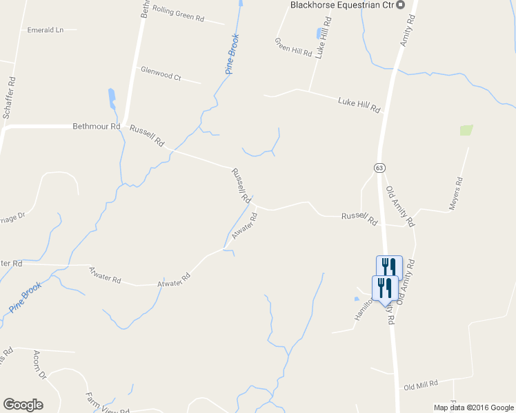 map of restaurants, bars, coffee shops, grocery stores, and more near 91 Russell Road in Bethany