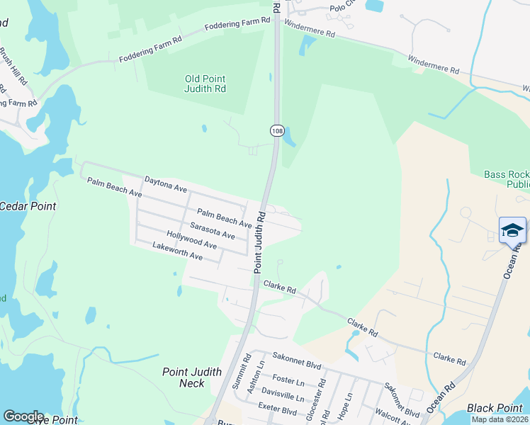 map of restaurants, bars, coffee shops, grocery stores, and more near 555 Point Judith Road in Narragansett