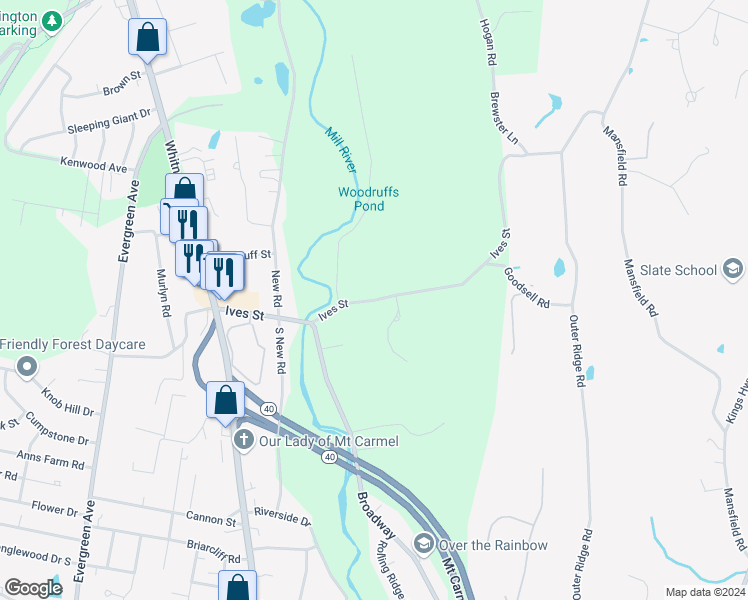 map of restaurants, bars, coffee shops, grocery stores, and more near Ives Street in Hamden