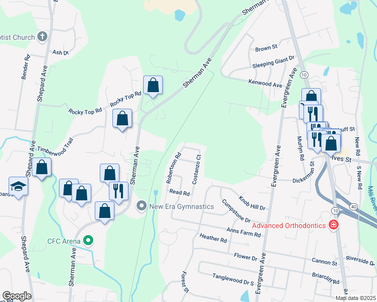 map of restaurants, bars, coffee shops, grocery stores, and more near 5 Costanzo Court in Hamden