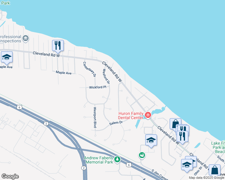 map of restaurants, bars, coffee shops, grocery stores, and more near 318 Wexford Drive in Huron