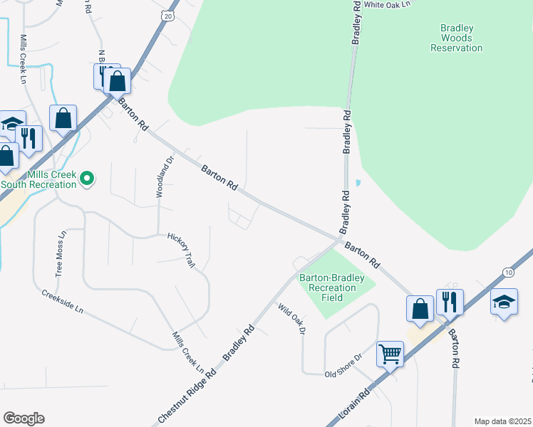 map of restaurants, bars, coffee shops, grocery stores, and more near 5606 Barton Road in North Olmsted