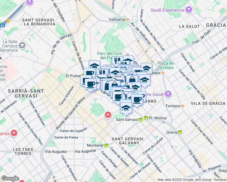 map of restaurants, bars, coffee shops, grocery stores, and more near 39 Carrer de Ríos Rosas in Barcelona
