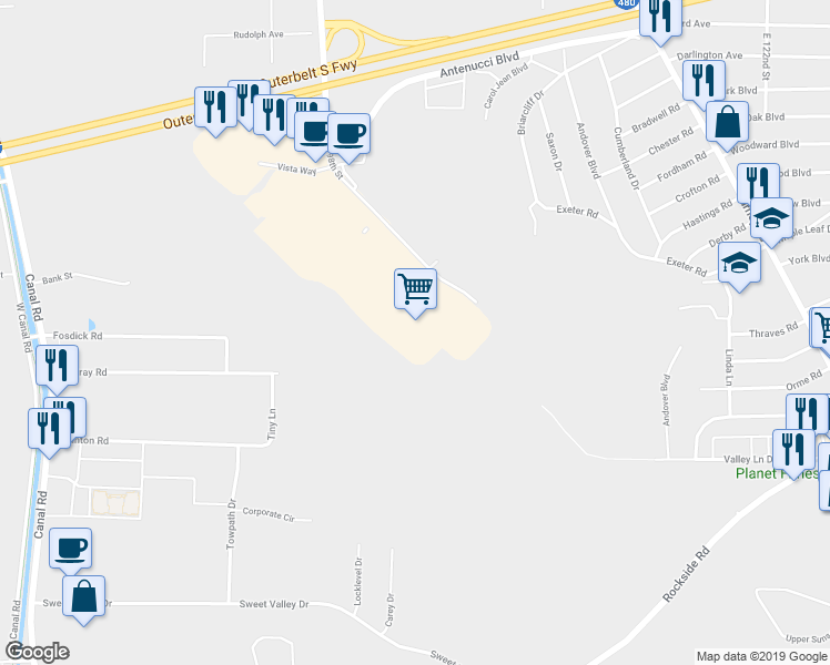 map of restaurants, bars, coffee shops, grocery stores, and more near 5744 Transportation Boulevard in Garfield Heights