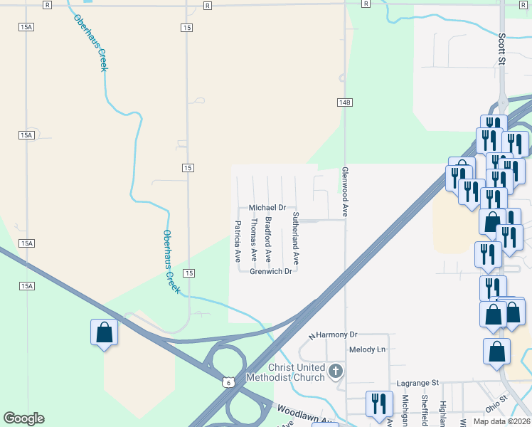 map of restaurants, bars, coffee shops, grocery stores, and more near 302-304 Michael Dr in Napoleon