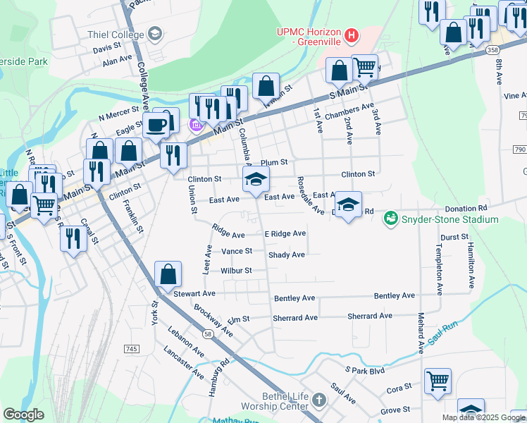 map of restaurants, bars, coffee shops, grocery stores, and more near 2 Davidson Avenue in Greenville