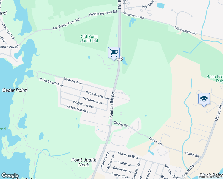 map of restaurants, bars, coffee shops, grocery stores, and more near 555 Point Judith Rd in Narragansett