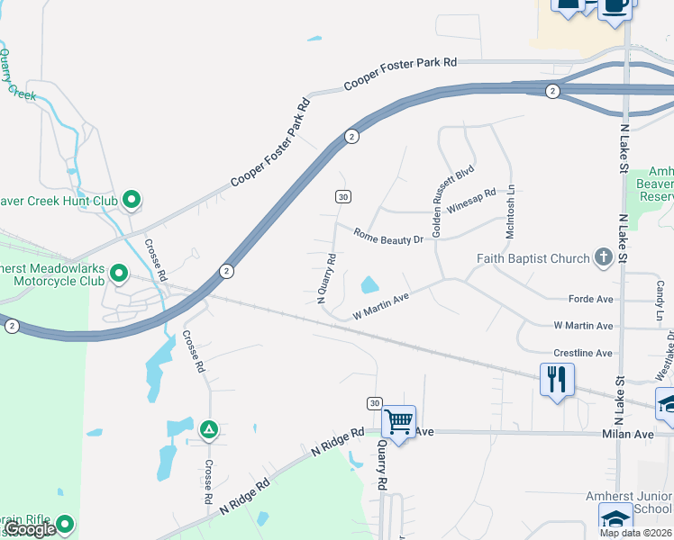 map of restaurants, bars, coffee shops, grocery stores, and more near 1057 North Quarry Road in Amherst