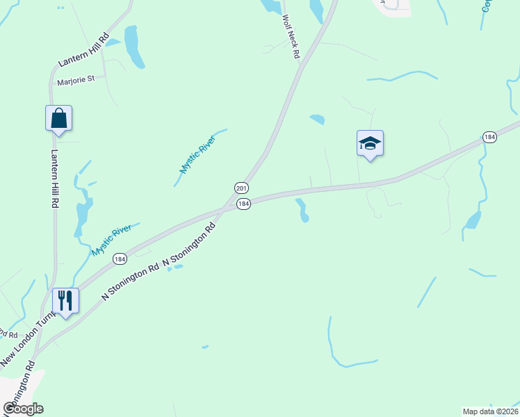 map of restaurants, bars, coffee shops, grocery stores, and more near 260 New London Turnpike in Stonington