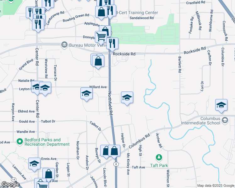 map of restaurants, bars, coffee shops, grocery stores, and more near 315 Bonnieview Drive in Bedford