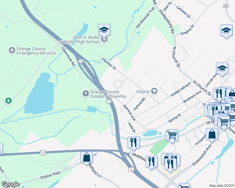 map of restaurants, bars, coffee shops, grocery stores, and more near 200 Wood Hills Drive in Goshen