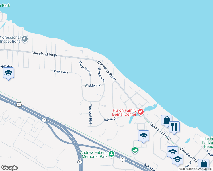 map of restaurants, bars, coffee shops, grocery stores, and more near 318 Wexford Drive in Huron