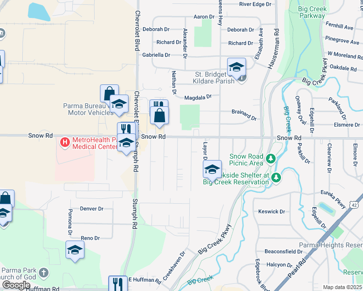 map of restaurants, bars, coffee shops, grocery stores, and more near 5817 Kings Hwy in Parma Heights
