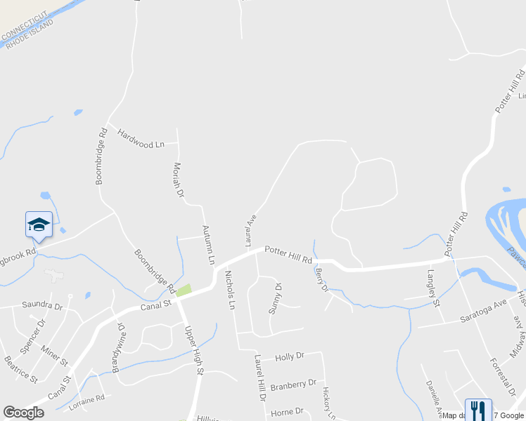 map of restaurants, bars, coffee shops, grocery stores, and more near 11 Laurel Avenue in Westerly