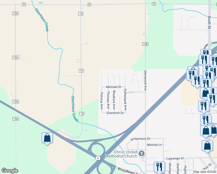 map of restaurants, bars, coffee shops, grocery stores, and more near 304 Michael Dr in Napoleon