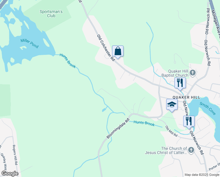 map of restaurants, bars, coffee shops, grocery stores, and more near 25 Millers Pond Road in Waterford