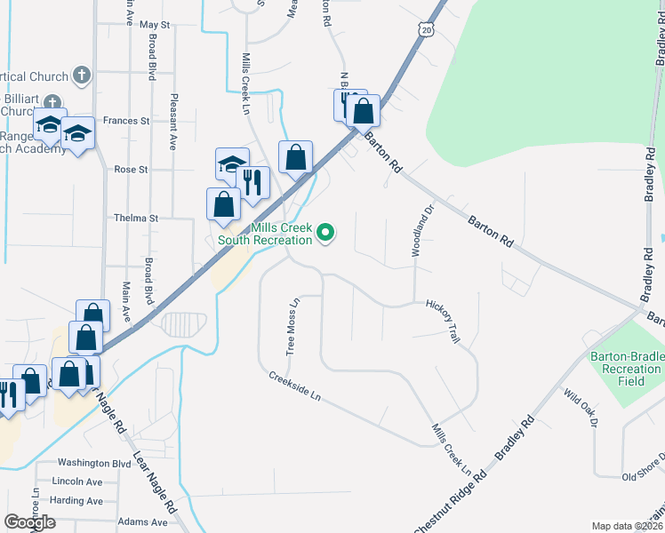 map of restaurants, bars, coffee shops, grocery stores, and more near 5667 Hickory Trail in North Ridgeville
