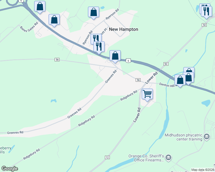 map of restaurants, bars, coffee shops, grocery stores, and more near 384 Greeves Road in New Hampton