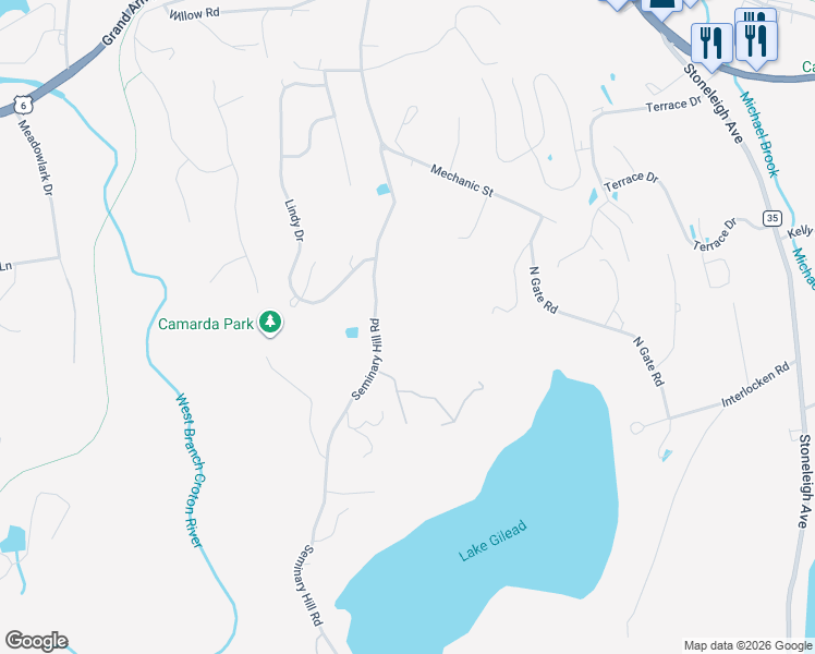 map of restaurants, bars, coffee shops, grocery stores, and more near 169 Seminary Hill Road in Carmel Hamlet
