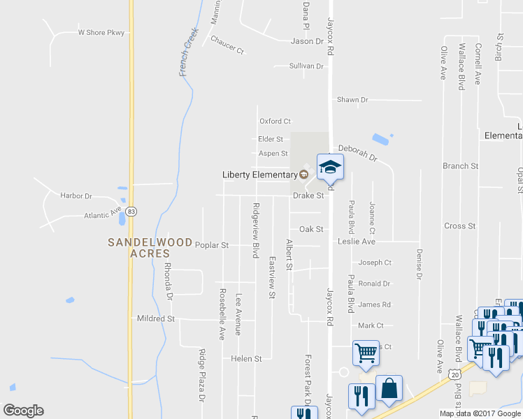 map of restaurants, bars, coffee shops, grocery stores, and more near 5795 Ridgeview Boulevard in North Ridgeville