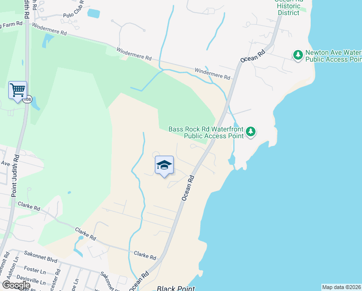 map of restaurants, bars, coffee shops, grocery stores, and more near 31 Fairway Court in Narragansett