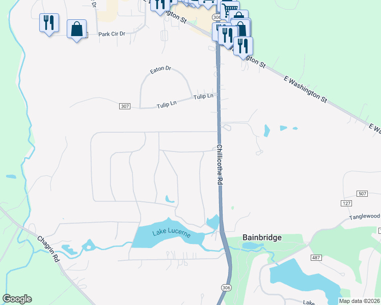 map of restaurants, bars, coffee shops, grocery stores, and more near 8440 Rockspring Drive in Chagrin Falls