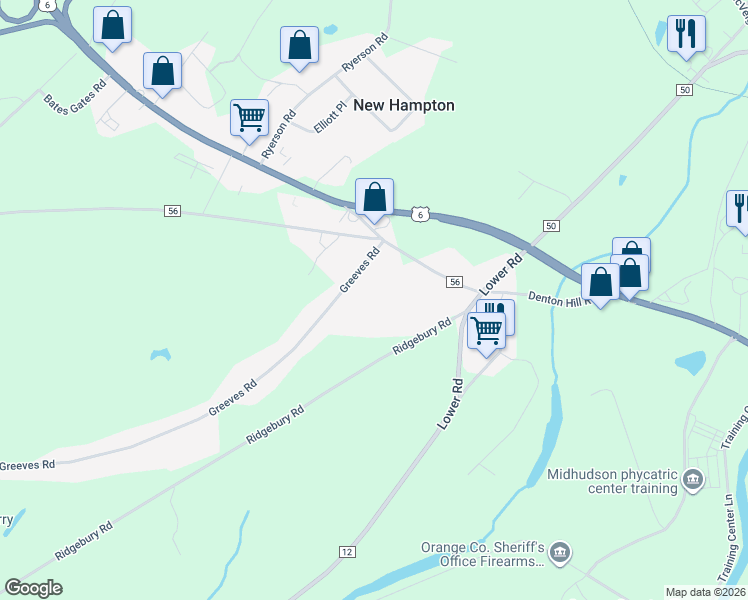 map of restaurants, bars, coffee shops, grocery stores, and more near 384 Greeves Rd in New Hampton