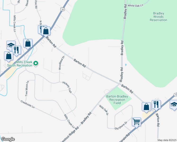 map of restaurants, bars, coffee shops, grocery stores, and more near 5518 Barton Road in North Olmsted