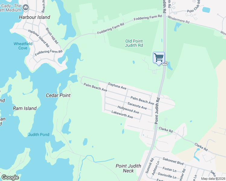 map of restaurants, bars, coffee shops, grocery stores, and more near 87 Palm Beach Avenue in Narragansett