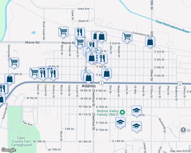map of restaurants, bars, coffee shops, grocery stores, and more near 600 Chestnut Street in Atlantic