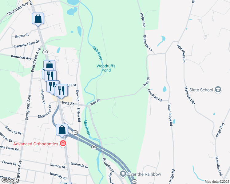 map of restaurants, bars, coffee shops, grocery stores, and more near 220 Ives Street in Hamden