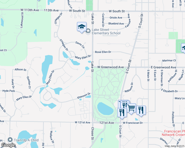 map of restaurants, bars, coffee shops, grocery stores, and more near 653-769 Lake Street in Crown Point