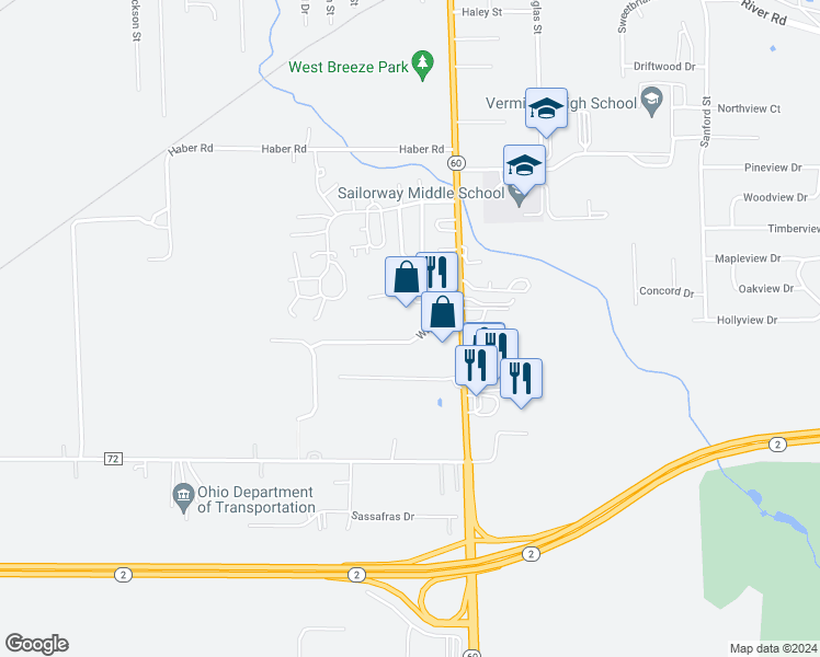map of restaurants, bars, coffee shops, grocery stores, and more near 911 Wine Street in Vermilion