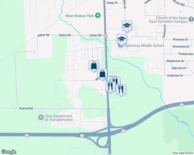 map of restaurants, bars, coffee shops, grocery stores, and more near 911 Wine Street in Vermilion